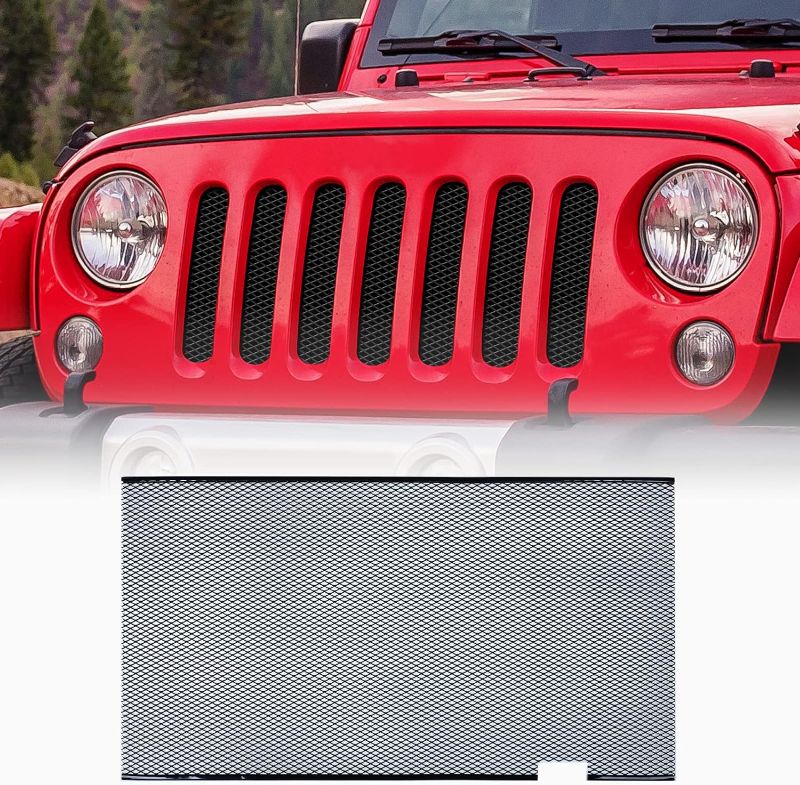 Photo 1 of 
AggAuto Aluminum Grill Mesh Insert for Jeep Wrangler JK JKU 2007-2018, Aluminum Alloy Metal Front Grille Inserts Grid 86% Open Area Rhombic Hole Black