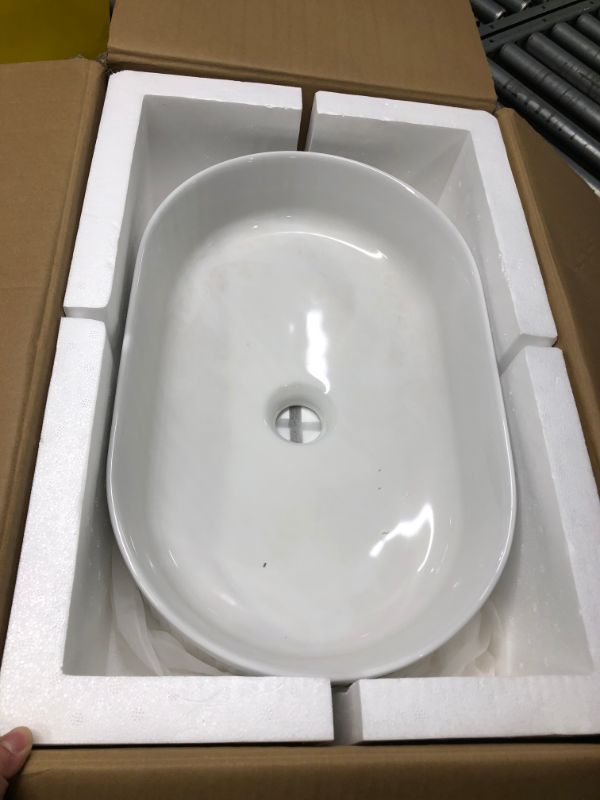 Photo 3 of 19" Bathroom Sink Oval, Ceramic Vessel Sink, White Bathroom Sink Above Counter