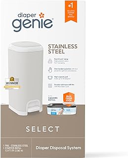 Photo 1 of Diaper Genie Platinum Pail (Stone Grey) is Made in Durable Stainless Steel and Includes 1 Easy Roll Refill with 18 Bags That can Last up to 5 Months.