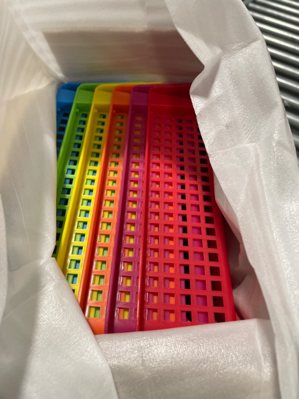 Photo 2 of Set of 6 Rainbow Classroom Turn in Trays for Teachers, Plastic Storage Baskets for Office Use (9 x 13 x 3 in)