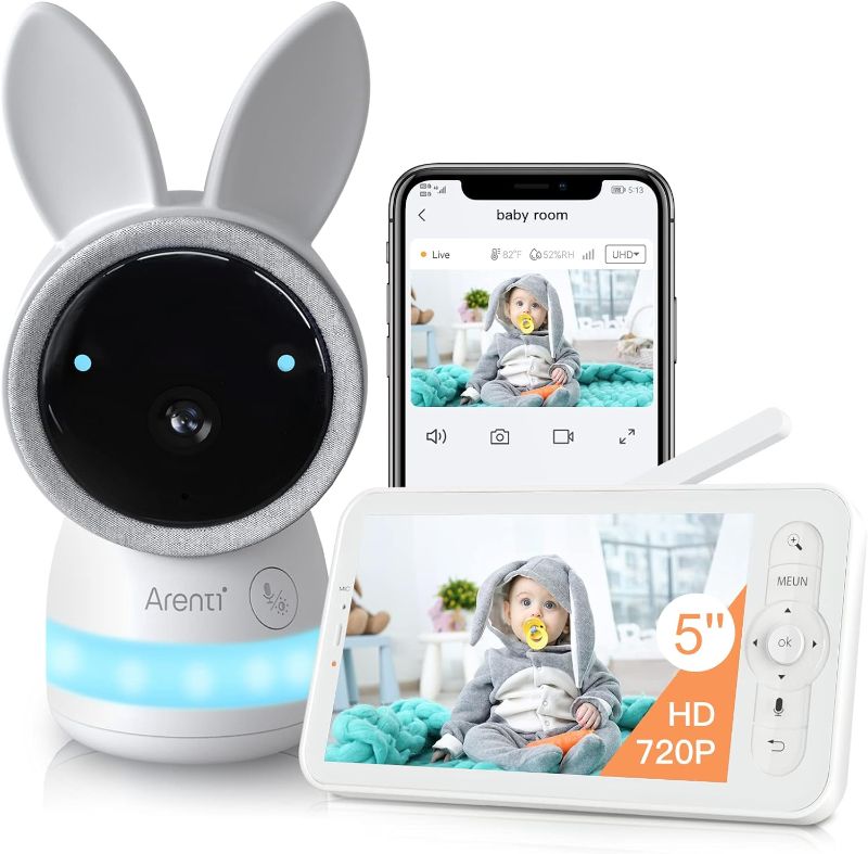 Photo 1 of ARENTI Video Baby Monitor, Audio Monitor with 2K Ultra HD WiFi Camera,5" Color Display,Night Vision,Lullabies,Cry Detection,Motion Detection,Temp & Humidity Sensor,Two Way Talk,App Control