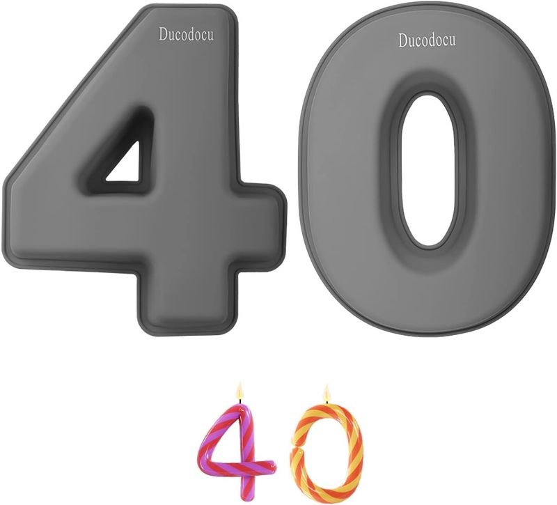 Photo 1 of Ducodocu Silicone Number Cake Pan Large 3D Number Cake Mold Baking Forms Novel Cake Tins DIY Baking Mold for 4/40th Birthday Wedding Anniversary 10 inch Number of 4&0