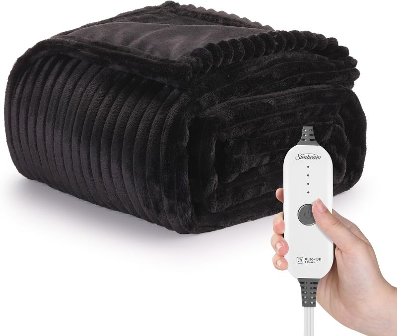 Photo 1 of  Royal Posh Ribbed Ebony Heated Personal Throw / Blanket, Cozy-Warm, Adjustable Heat Settings
