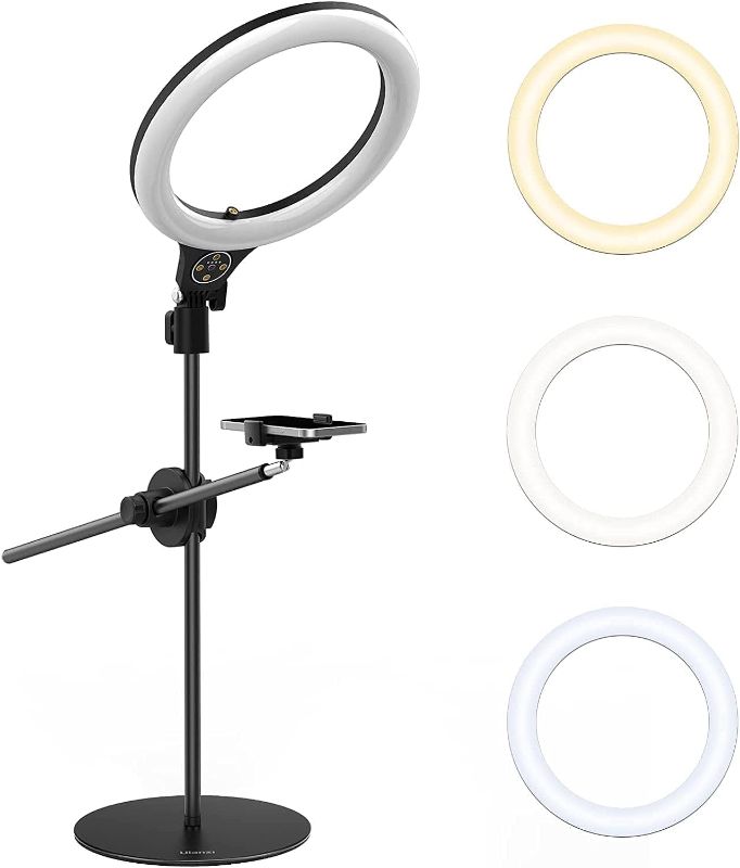 Photo 1 of [Upgraded Base] ULANZI Overhead Phone Mount with 10" Selfie Ring Light, Tabletop Light Stand with 360° Shooting Arm, 3500k-6500K Dimmable Ring Light for Video Recording, Live Stream, Portrait & Makeup