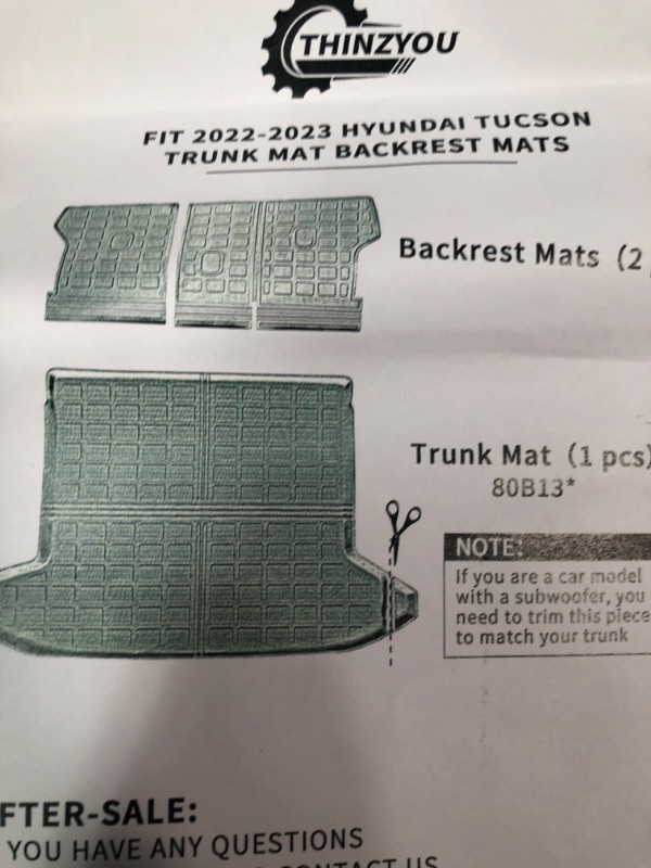 Photo 1 of 2022-2023 Hyundai Tuscon Trunk Mat and Backrest Mats