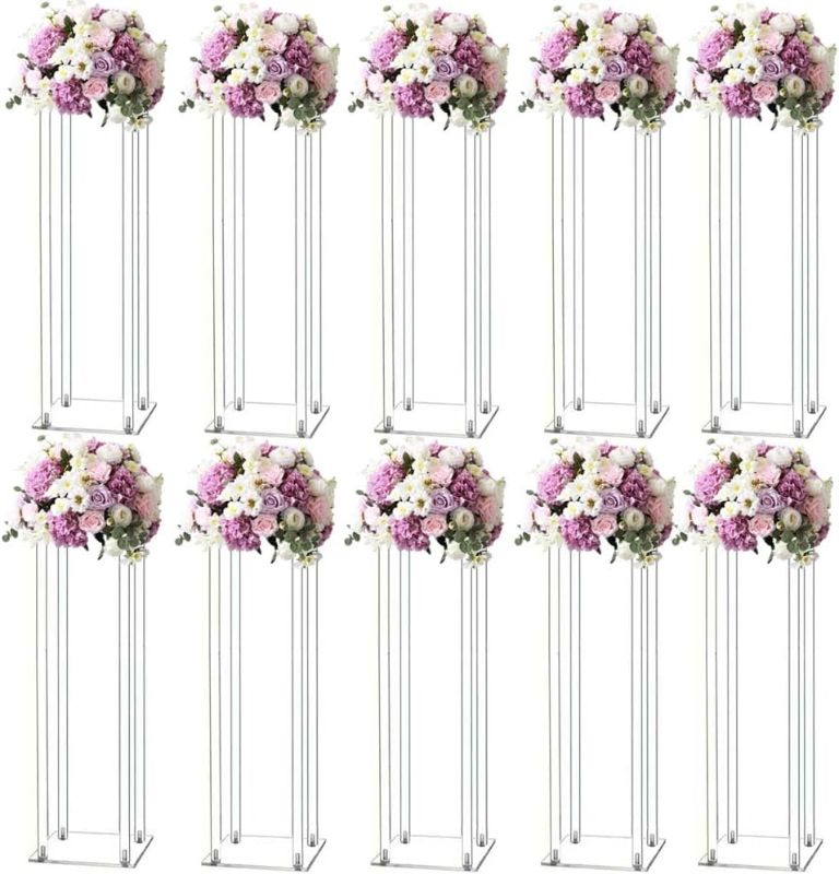 Photo 1 of 23inch 10pcs Acrylic Flower Sand Wedding Centerpieces for Tables Clear Column Flower Stand, Flower Vases for Centerpieces, Geometric Vases for Centerpieces, Birthday Party, Home Decor 23inch 23 Inch 10 Pcs