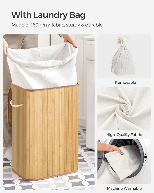 Photo 4 of (READ FULL POST) SONGMICS Foldable Laundry Hamper with Lid, 19 Gal. Bamboo Laundry Basket, Rectangular Storage Hamper with 3 Handles, 15.7 x 11.8 x 23.6 Inches, for Laundry Room, Bedroom, Natural ULCB10YV1
