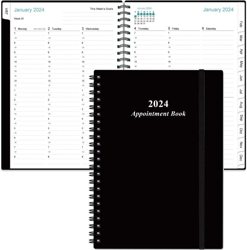 Photo 1 of 2024 Appointment Book & Planner - A5 2024 Daily Hourly Planner from January 2024 - December 2024, Weekly Appointment Book with 30-Minute Interval, Medium 6.4" x 8.5", Black
