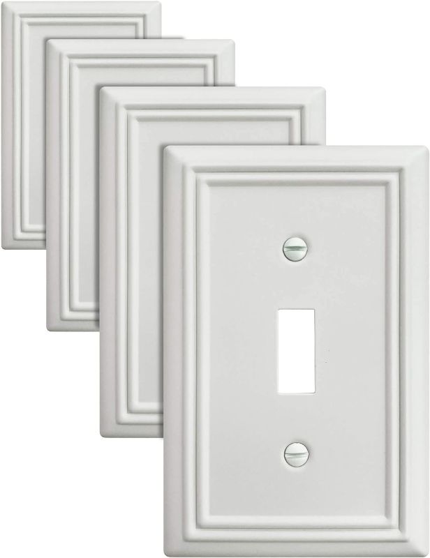 Photo 1 of ZILLSEA Single Toggle Switch Wall Plate, Metal Light Switch Cover, Switch Plate Cover with White Finish, 1-Gang, 4 Pack
