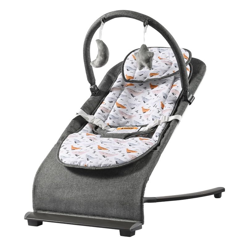 Photo 1 of Baby Bouncer, Portable Bouncer for Baby,Baby Bouncers for Infants with 3-Point Harness,Bouncer for Babies 0-6 Months, Grey