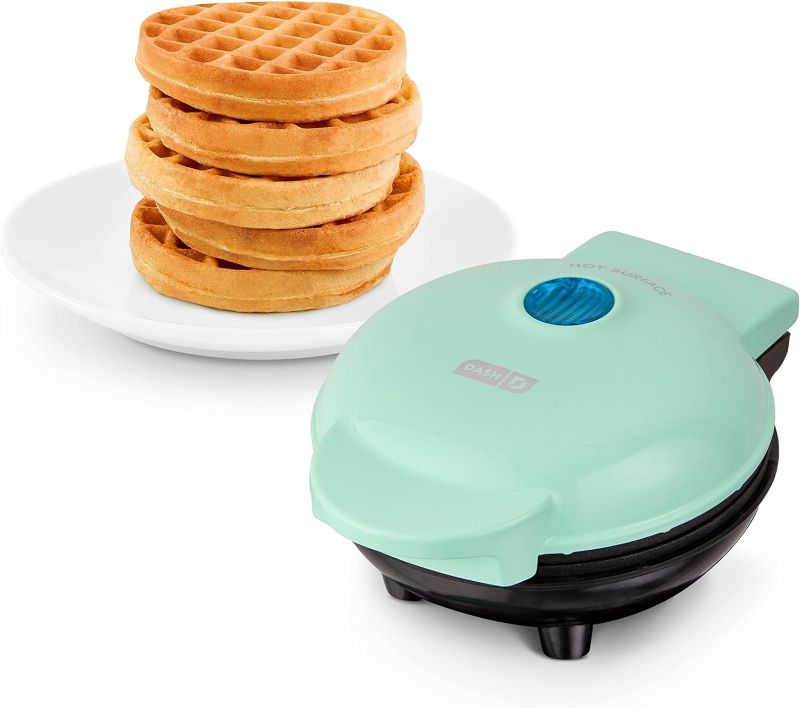 Photo 1 of DASH Mini Maker for Individual Waffles, Hash Browns, Keto Chaffles with Easy to Clean, Non-Stick Surfaces, 4 Inch, Aqua