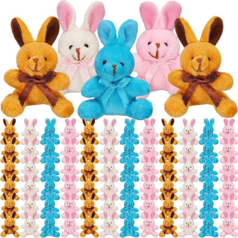 Photo 1 of 100 Pieces Easter Mini Bunny Plush Bunnies Stuffed Bulk Rabbit Stuffed Easter Stuffed Toys Bunny Party Favors Bunny Animals for Easter Eggs Filler, Easter Baskets Filler, Assorted Colors
