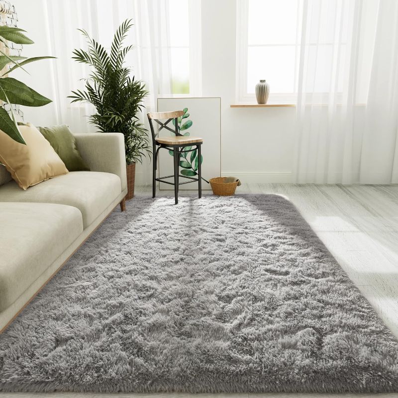 Photo 1 of  Fluffy Soft Grey Area Rug  for Bedroom, Large Shag Bedroom Rugs for Girls Room Kids, Shaggy Thick Living Room Rug Carpet, Not Shed Indoor Furry Carpets for Home Decor
