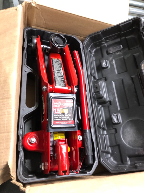 Photo 3 of BIG RED T820014S Torin Hydraulic Trolley Service/Floor Jack with Blow Mold Carrying Storage Case, 1.5 Ton (3,000 lb) Capacity, Red RED 1.5 Ton (3,000 lb)