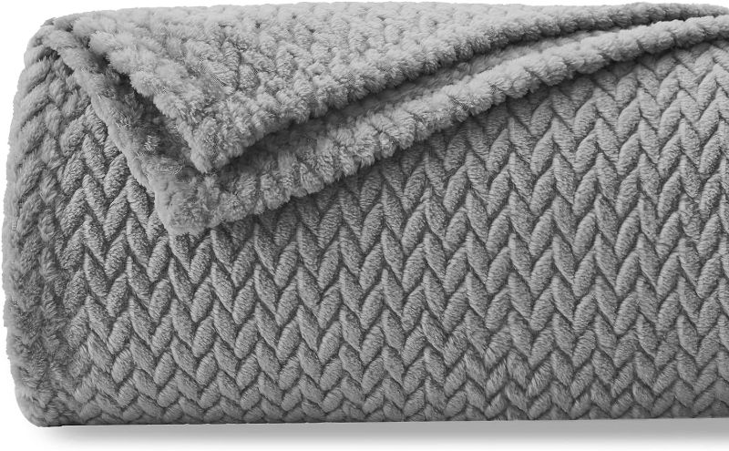 Photo 1 of  Super Soft Throw Blanket Grey Premium Silky Flannel Fleece Leaves Pattern Lightweight Bed Blanket All Season Use (Grey,