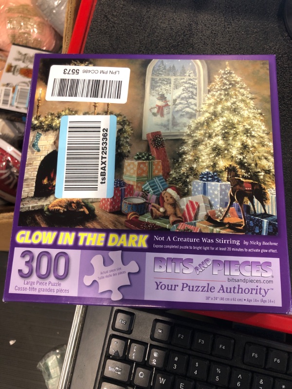 Photo 2 of Bits and Pieces - 300 Large Piece Glow in The Dark Puzzle for Adults - Not a Creature was Stiring, Christmas Eve, Holiday - by Artist Nicky Boehme - 300 pc Jigsaw