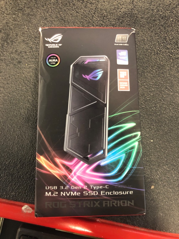 Photo 3 of ASUS ROG STRIX Arion Aluminum Alloy M.2 NVMe SSD External Portable Enclosure Case Adapter, USB 3.2 Gen 2 Type-C (10 Gbps), USB-C to C and USB-C to A Cables, Fits PCIe 2280/2260/2242/2230 M Key/B+M Key