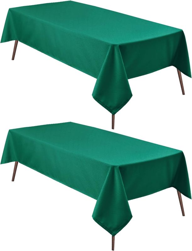 Photo 1 of  Pieces Square Tablecloth - Waterproof Washable Polyester Table Cloth for Dining Room Birthday Party, Emerald Green, 90x 132