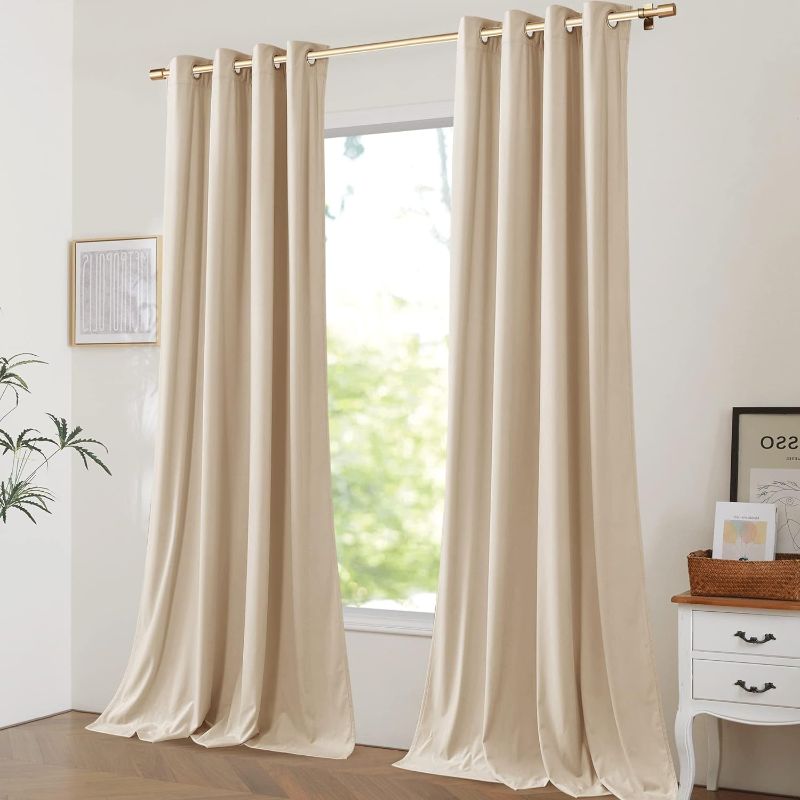 Photo 1 of 
NICETOWN Beige Velvet Curtains, Grommet Warm and Soft Velvet Drapes, Media Movie Theater Room Decor for Living Room, Super Soft Luxury Velvet Room Darkening...