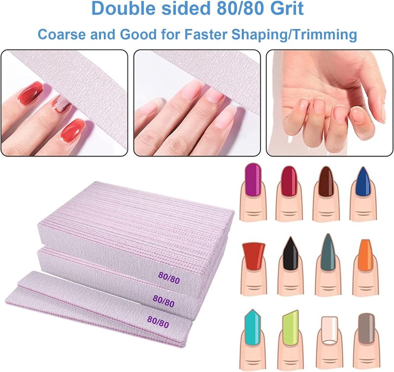 Photo 1 of 80/80 Grit Nail Files, Emery Boards Nail File for Acrylic and Gel Nails, Coarse Nail File Double Sided 80 Grits Emory Professional Filers Reusable Washable Manicure Square Gray (50 Pcs 80/80 Grit)