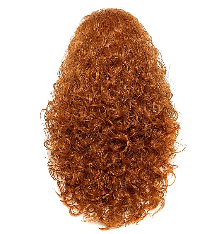 Photo 1 of e)Gerulyss 28 Inches Long Wavy Wigs for Women Fox Red Natural Curly Synthetic costume Hair Wig Copper Red Fluffy Full Head Halloween Wig
