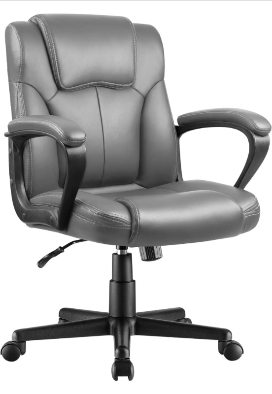 Photo 1 of Executive Office Chair Mid Back Swivel Computer Task, Ergonomic Leather-Padded Desk Seats with Lumbar Support,Armrests, Grey