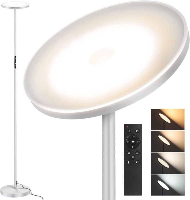 Photo 1 of **NON FUNCTIONING//SOLD AS PARTS//DOES NOT INCLUDE REMOTE** OUTON Floor Lamp, 30W/3000LM LED Modern Torchiere Sky Lamp, Super Bright Dimmable Standing Tall Lamp with 4 Color Temperatures, Remote Touch Control, Timer for Living Room Bedroom Office, Silver 