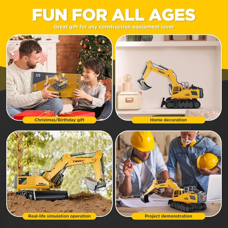 Photo 1 of 21" Large Remote Control Excavator Toy with Metal Bucket & Dozer Blade, 15-Channel RC Excavator Toys for Boys 6+ Kids Adults Construction Vehicles Christmas Birthday Gift, 120+Mins/Spray/Sound/Light
