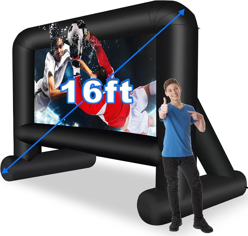Photo 4 of 
16 Feet Inflatable Movie Screen Outdoor, Projection Screen with Air Blower, Tie-Downs and Storage Bag - Easy Set up, Blow Up Screen for Backyard Movie Night, Theme Party

