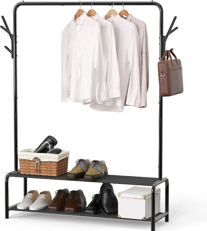 Photo 1 of 
Simple Houseware Garment Rack with Storage Shelves and Coat/Hat Hanging Hooks
