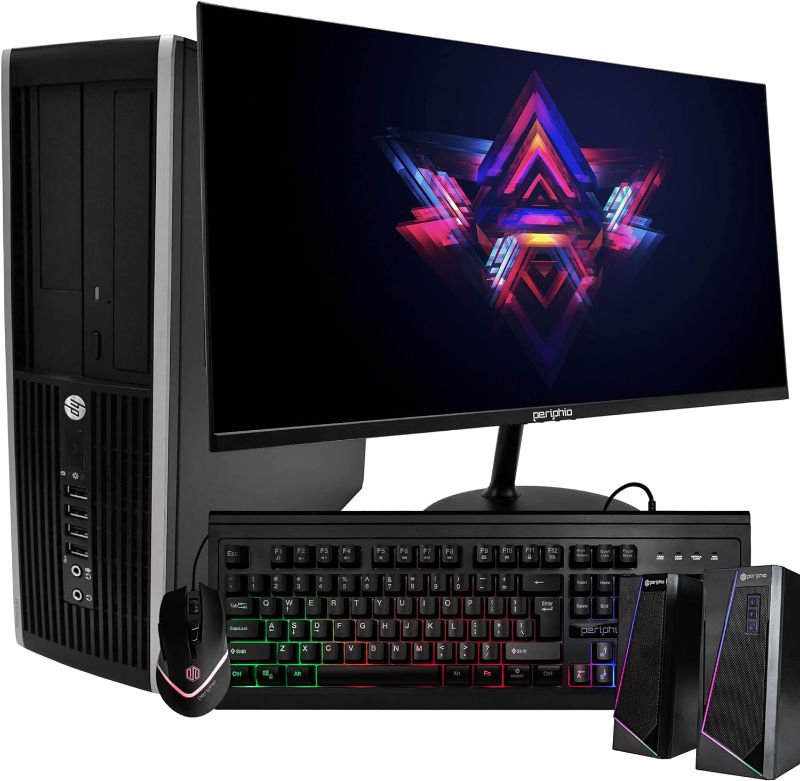 Photo 1 of HP Elite Desktop PC Computer | Intel Quad-Core i5 | 8GB Ram | 1TB HDD | 24 Inch LCD Monitor (1080p HDMI), RGB Keyboard + Mouse | Desk Speakers | WiFi + Bluetooth | Windows 10 (Renewed)
