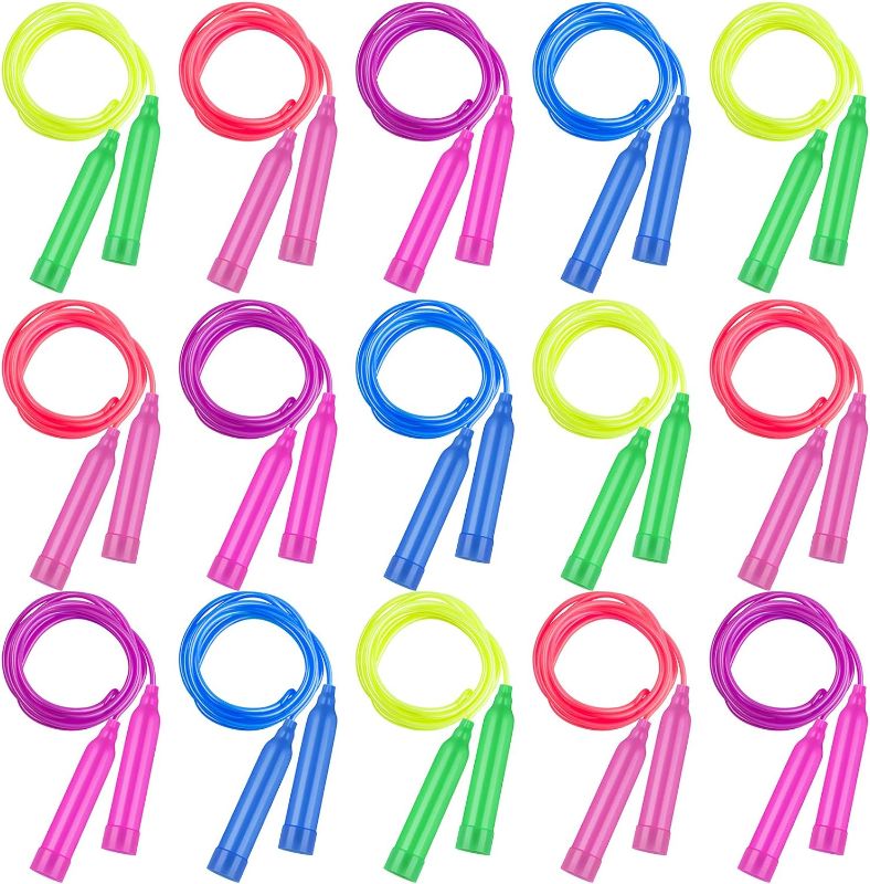 Photo 1 of Elcoho 15 Pack Colorful Kids Jump Rope Set Adjustable Plastic Kids Jump Rope Skipping Rope Outdoor Jump Ropes Great Party Favor