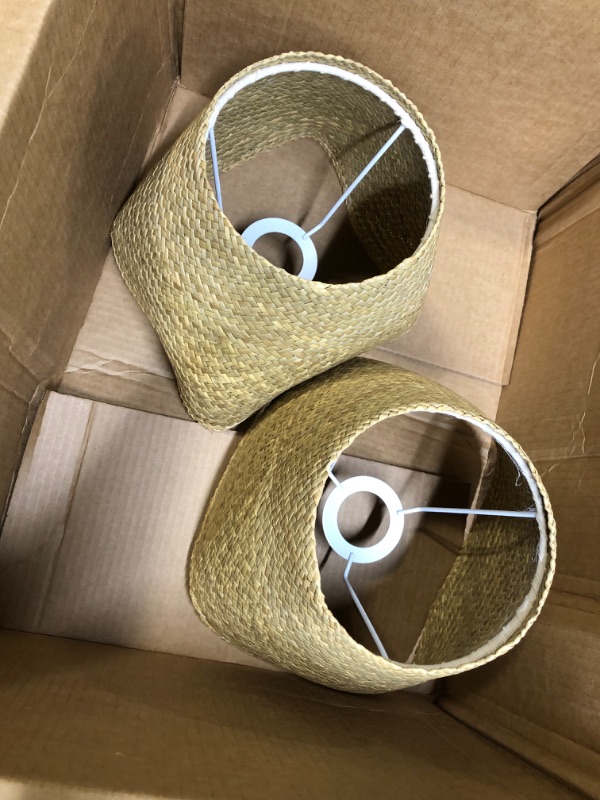 Photo 3 of 2Pcs Woven Lamp Shades Rattan Grass Lamp Shade Small Barrel Lampshade Pastoral Style Lampshade for Table Lamp Pendant Light