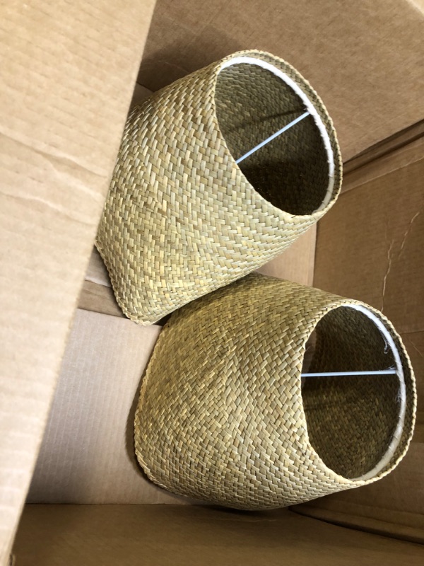 Photo 2 of 2Pcs Woven Lamp Shades Rattan Grass Lamp Shade Small Barrel Lampshade Pastoral Style Lampshade for Table Lamp Pendant Light
