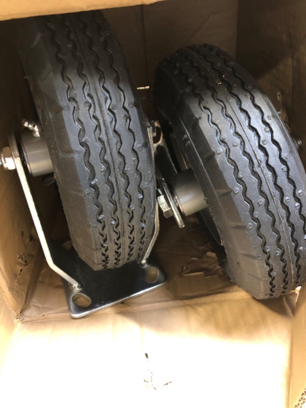 Photo 1 of 2-Pack 8-Inch Heavy Duty Industrial Pneumatic Casters, Zinc-Coated Top Rigid Plate, Black Rubber Wheel, Air Filled, Steel Hub with Ball Bearings-700 lbs. Capacity