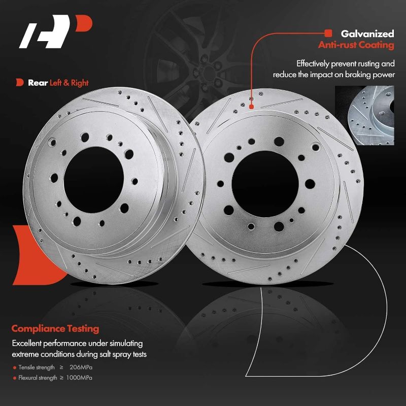 Photo 1 of A-Premium 13.58 in (345mm) Rear Drilled and Slotted Disc Brake Rotors + Ceramic Pads Kit Compatible with Toyota and Lexus Models - LX570/Land Cruiser 2008-2011/2013-2021, Sequoia 08-21, Tundra 07-21