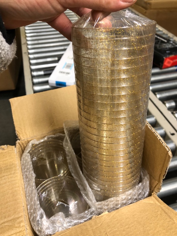 Photo 1 of 100PCS 14oz Glitter Plastic Cups for Party, Disposable Gold Plastic Cups, Plastic Cocktail Glasses for Wedding Thanksgiving, Christmas, and Parties 100 Pack 14oz
