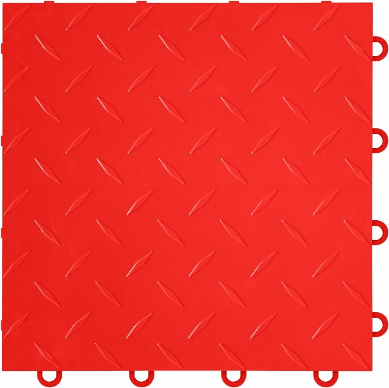 Photo 1 of 
FlooringInc's Nitro 12"x12" Snap-Together Garage Flooring Tiles, Non-Slip Interlocking Plastic Garage Floor Mat, Garage Organization & Garage Storage, Diamond Pattern, Victory Red, 12 Tiles, 12 Sq/Ft