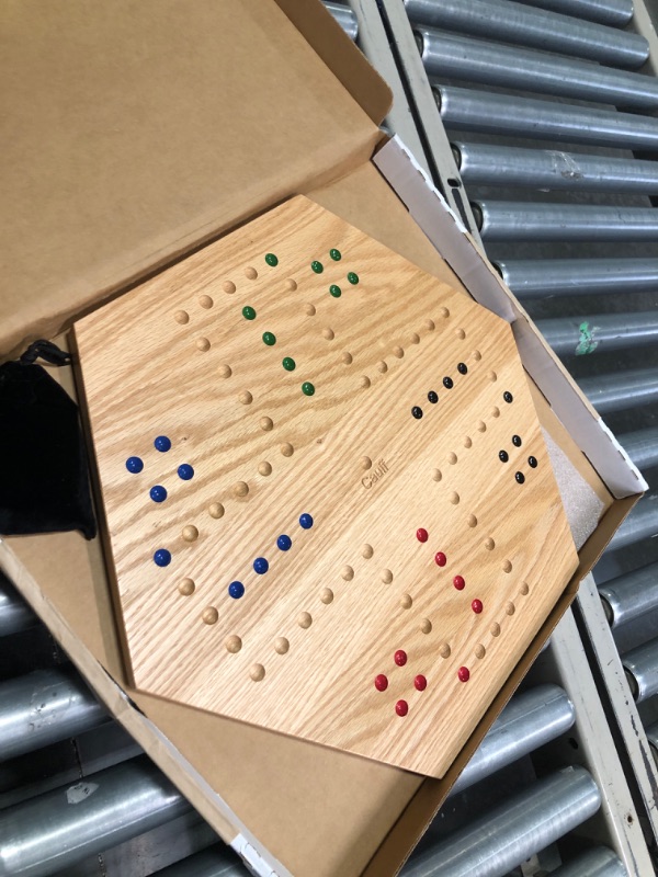 Photo 1 of Wahoo Wooden Marble Game Board Set - Large 24" Wide - Solid Maple Wood - Double-Sided - with Large 22mm Marbles and Dice Included