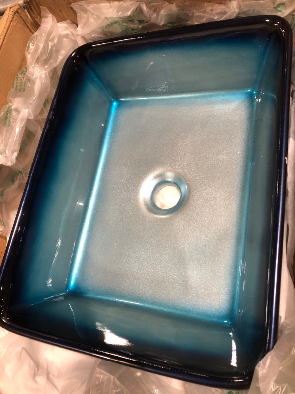 Photo 6 of 19" x 15" Vessel Sink Blue and Faucet Combo-Rectangular Ceramic Countertop Bathroom Vanity Vessel Sink