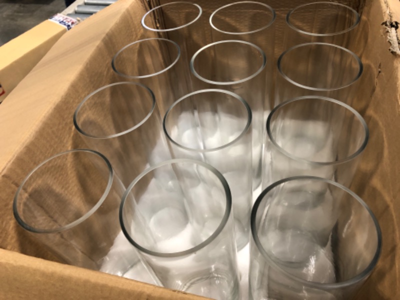 Photo 4 of 12 Pack Glass Cylinder Vases Set Clear Flower Vase Tall Floating Candle Holders Bulk for Centerpiece Table Home Wedding Decorations Dinners (4 x 12 Inch)