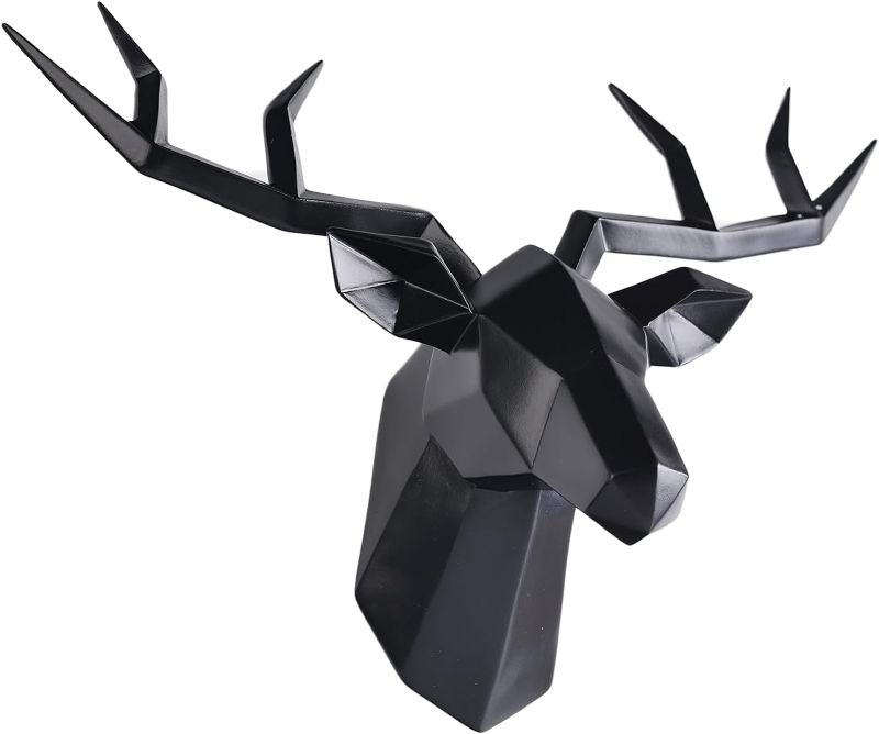 Photo 1 of ZHANYUN Faux Deer Head Wall Decor Animal Head Wall Sculpture Geometrical 3D Deer Wall Mount for Office Bar Holiday Home Decoration (11Inches,Black)
