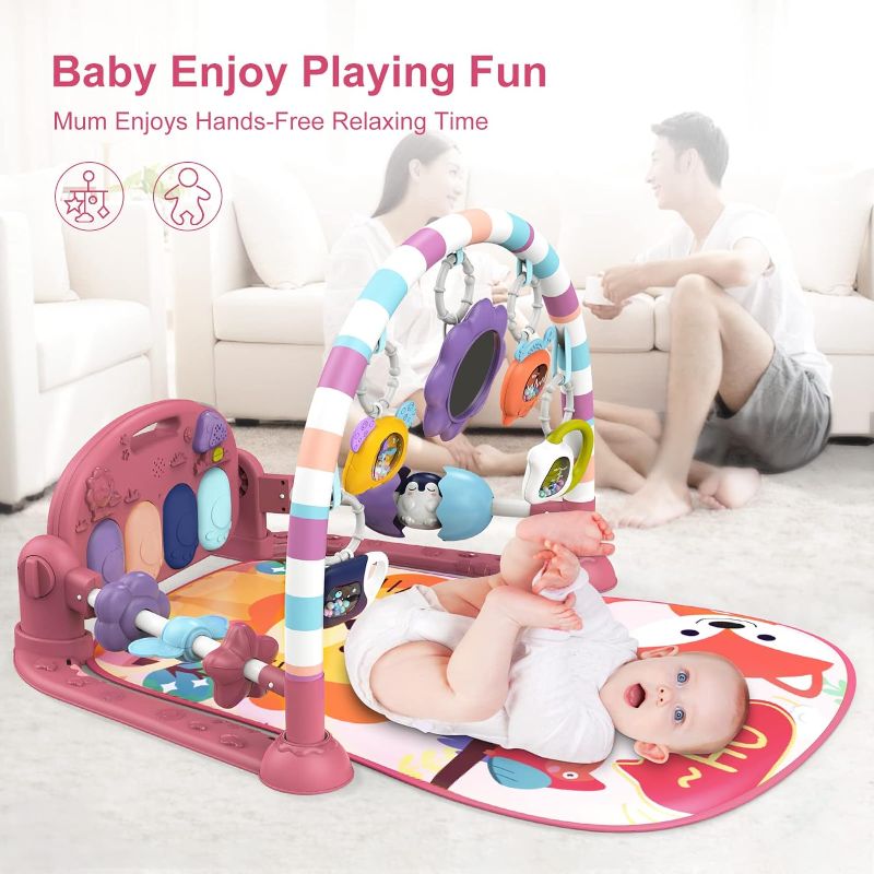 Photo 1 of dearlomum Baby Play Mat Baby Gym,Funny Play Piano Tummy Time Baby Activity Mat with 5 Infant Sensory Baby Toys, Music and Lights Boy & Girl Gifts for Newborn Baby 0 to 3 6 9 12 Months (New Pink)