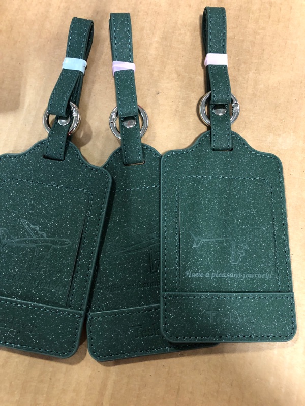 Photo 1 of Teskyer Luggage Tags, 3 Pack Premium PU Leather Luggage Tags Privacy Protection Travel Bag Labels Suitcase Tags Starry Dark Green