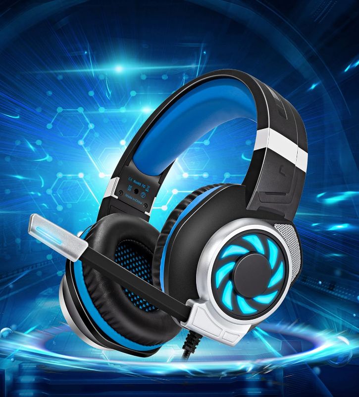 Photo 1 of Headsets for Xbox One, PS4, PC, Nintendo Switch, Mac, Gaming Headset with Stereo Surround Sound, Over Ear Gaming Headphones with Noise Canceling Mic, LED Light (Headsets Blue) Headsets new Blue