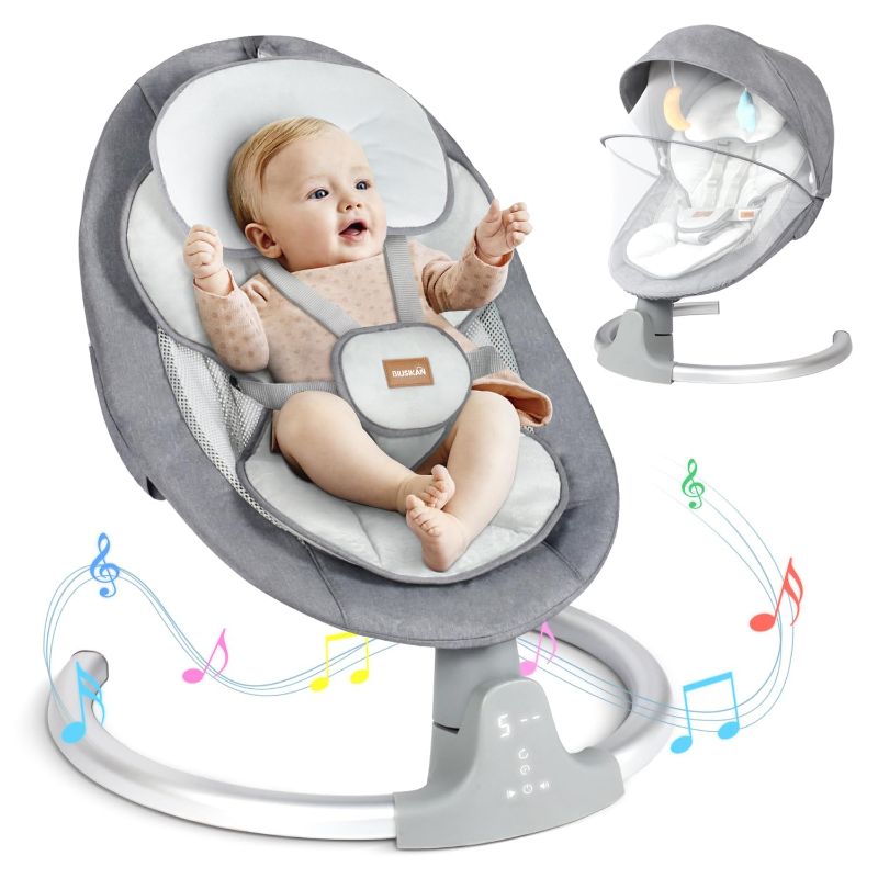 Photo 1 of BIUSIKAN Baby Swings for Infants, Infant Swing with Lullabies, Bluetooth, 3 Seat Positions, Touch Screen & Remote Control, Outdoor Baby Rocker, Portable Swing for Baby