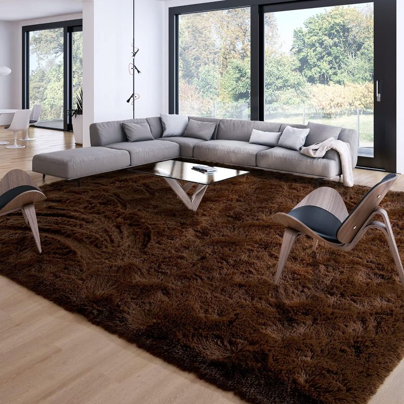 Photo 1 of  Merelax Soft Modern Indoor Large Shaggy Rug for Livingroom Bedroom Dorm Kids Room Home Decorative, Non-Slip Plush Fluffy Furry Fur Area Rugs Comfy Nursery Accent Floor Carpet 8x10 Feet, Brown