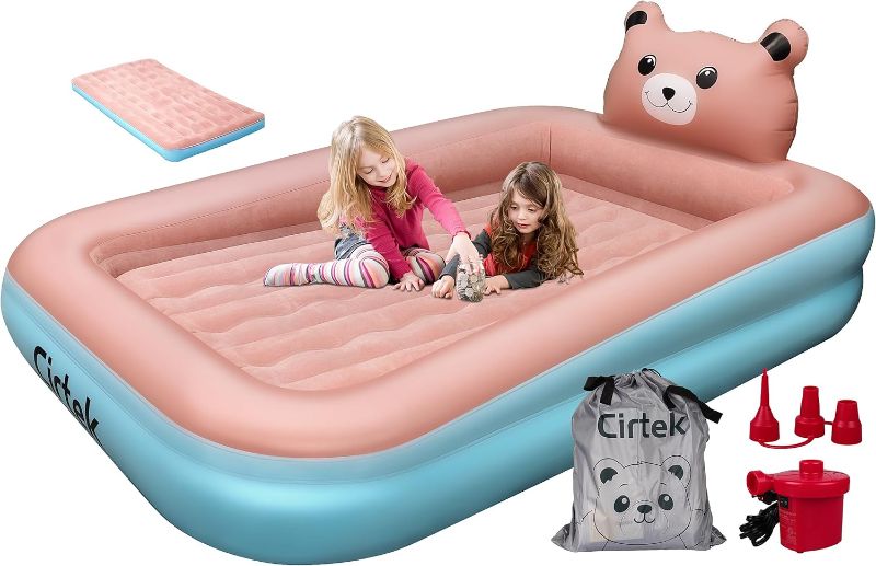 Photo 1 of Cirtek Foldable Toddler Air Bed Kids Travel Bed Toddler Air Mattress Kids Air Bed Toddler Travel Bed Inflatable Air Bed Blow Up Air Bed Inflatable Kids Air Mattress (Pink Blue)