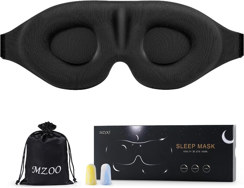 Photo 1 of ** USED**  MZOO Sleep Eye Mask for Men Women, Zero Eye Pressure 3D Sleeping Mask, 100% Light Blocking Patented Design Night Blindfold, Soft Eye Shade Cover for Travel, Black
