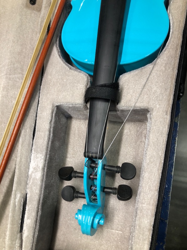 Photo 3 of ** FOR PARTS **ARTALL 3/4 Handmade Student Acoustic Violin Beginner Pack with Bow, Hard Case, Chin Rest, Spare Strings, Rosin and Bridge, Glossy Blue